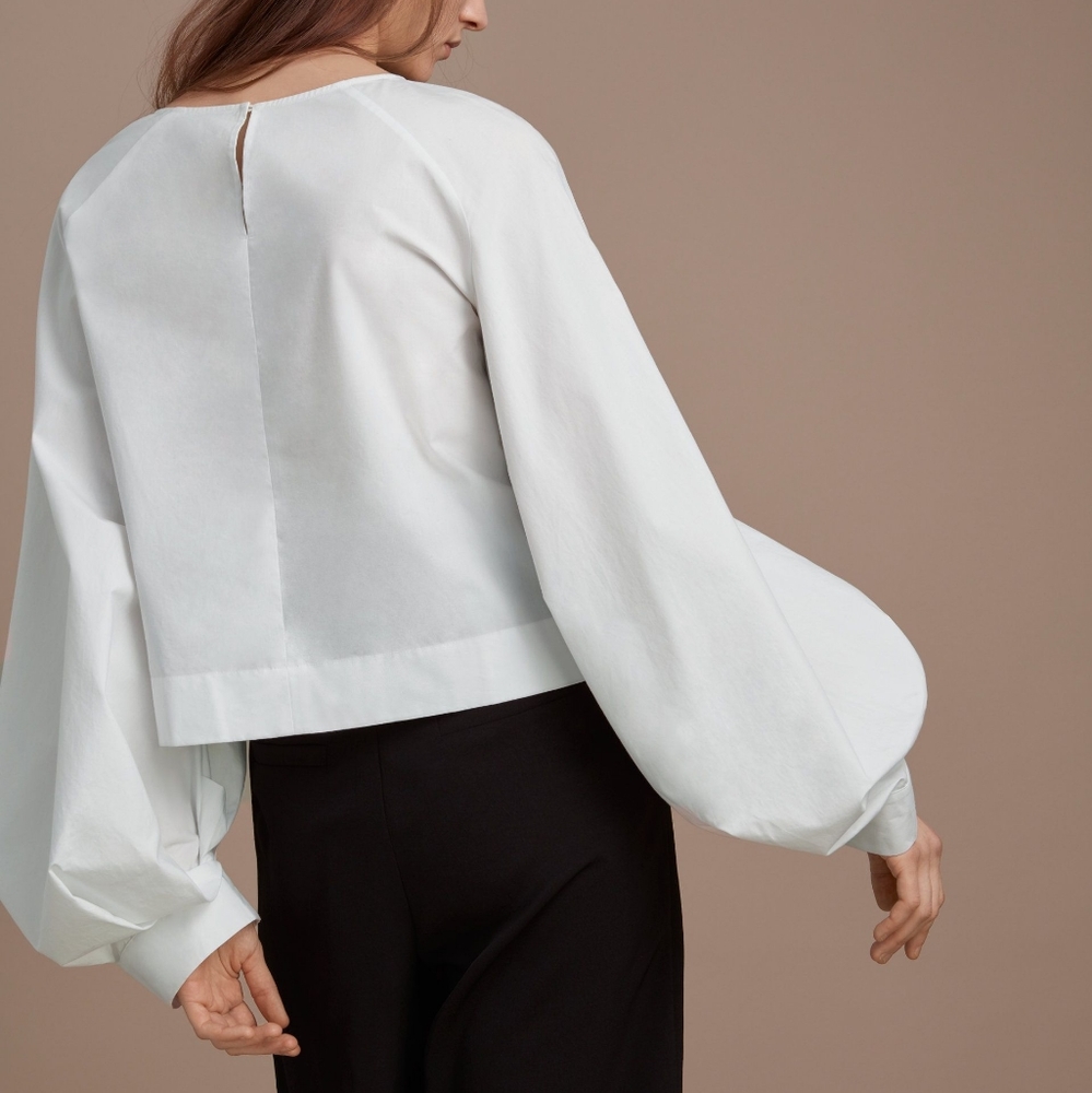 Aritzia White Balloon-Sleeve Crop Blouse